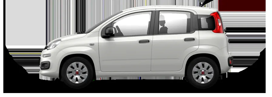 Voiture blanche compacte vue de profil avec des passagers à l'intérieur
