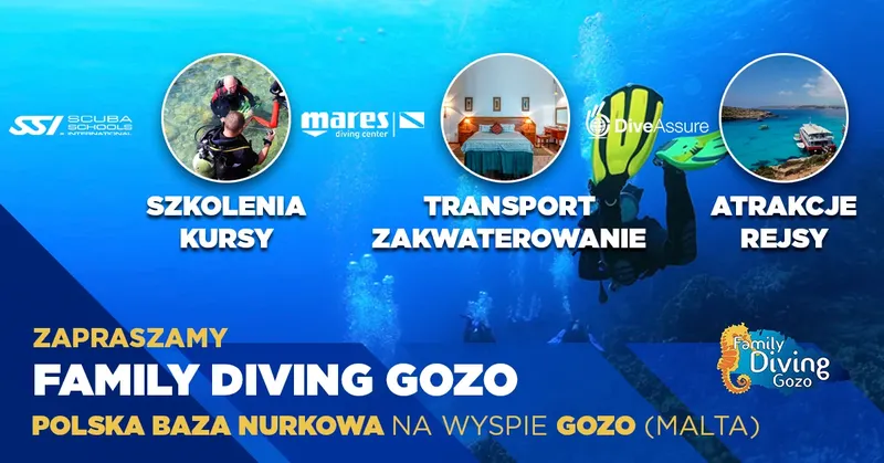 Plongeur avec équipement complet, images de services et de l'île Gozo