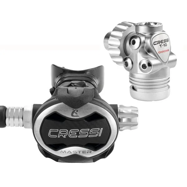 Detendeur de plongée Cressi Master T-10 chrome sur fond blanc