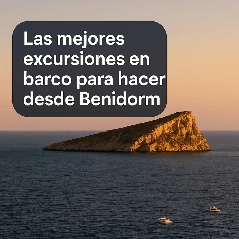 Paysage marin avec falaise rocheuse et bateaux au loin texte promotionnel