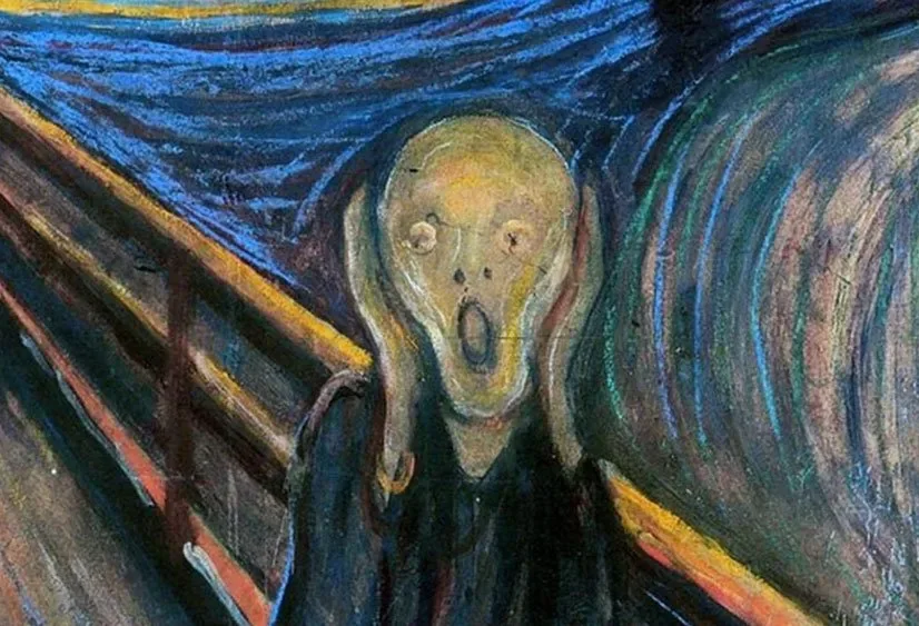 Visage déformé par l'angoisse, expression de terreur et de désespoir