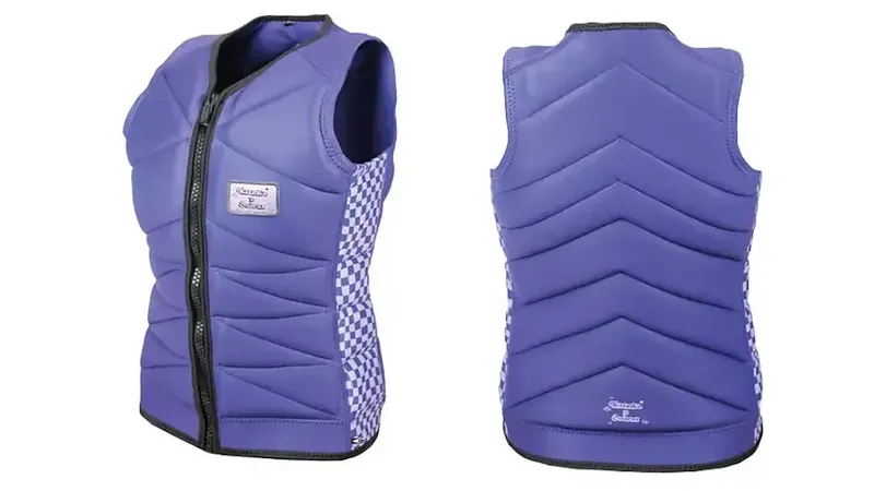 Deux gilets de sauvetage bleus, vue avant et arrière, équipement