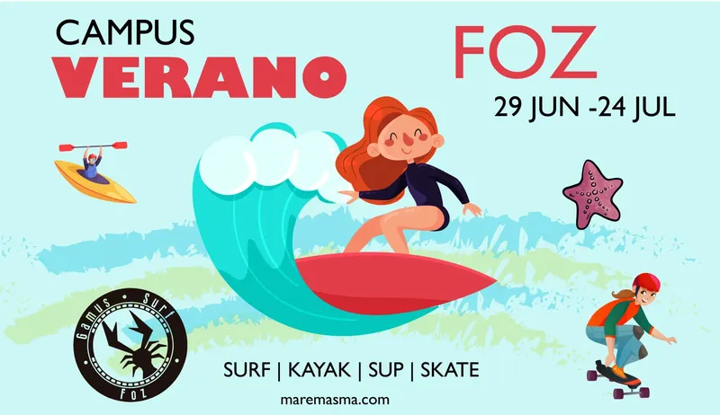 Illustration d'une jeune femme faisant du surf avec d'autres activités nautiques
