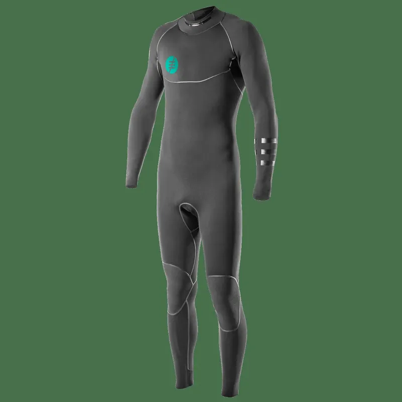 Combinaison de plongée intégrale noire avec détails turquoise sur fond vert