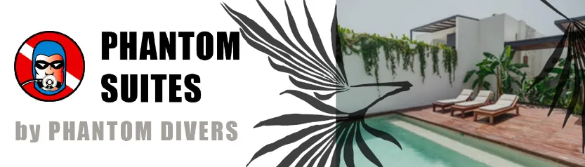 Logo Phantom Suites by Phantom Divers, piscine et végétation tropicale