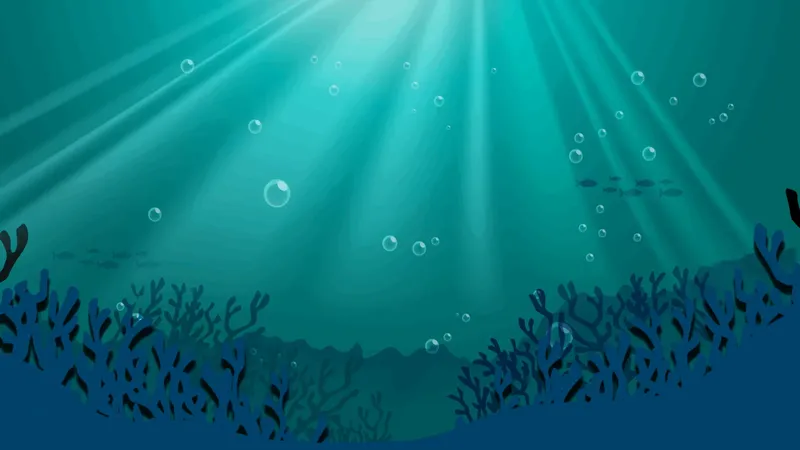 Rayons de soleil à travers l'eau, coraux et quelques bulles