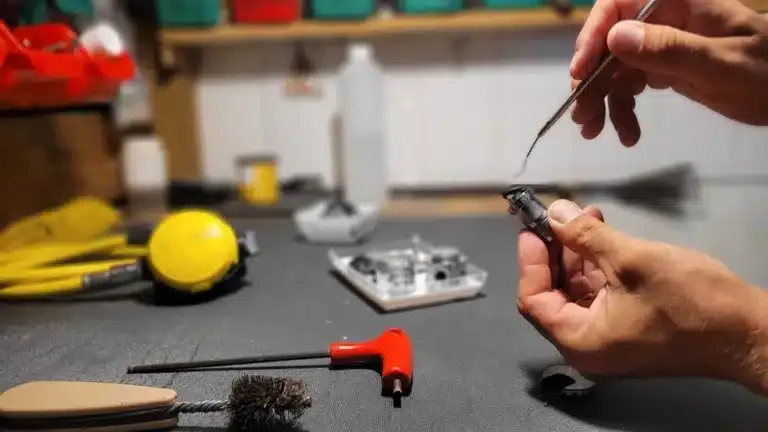 Mains manipulant un connecteur de détendeur avec des outils de réparation