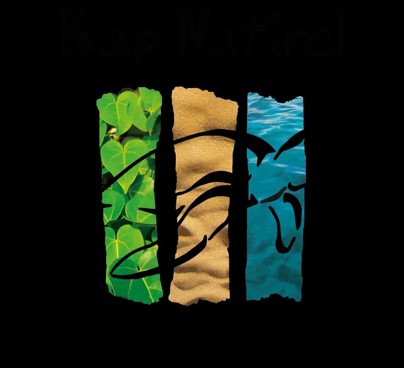 Illustration combinant végétation tropicale, sable et eau avec des poissons