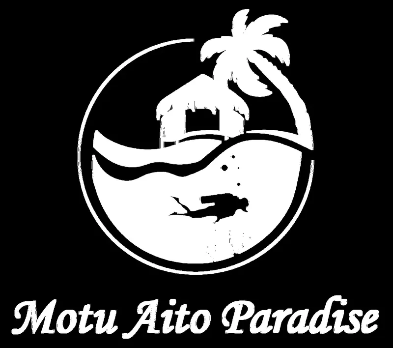 Illustration d'un plongeur devant une hutte tropicale et des palmiers