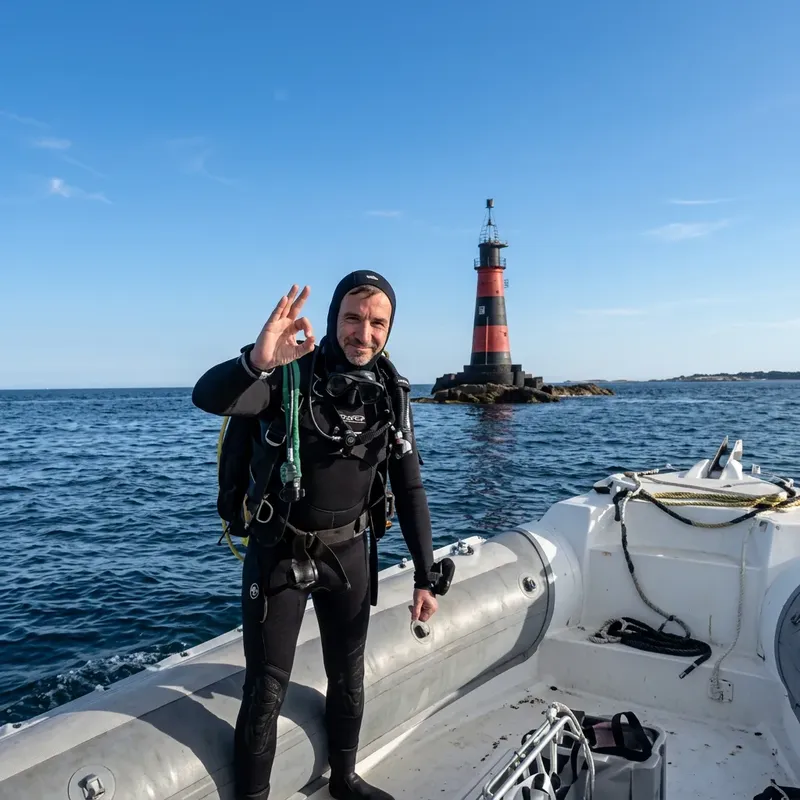 Plongeur en combinaison complète fait un signe de la main en mer