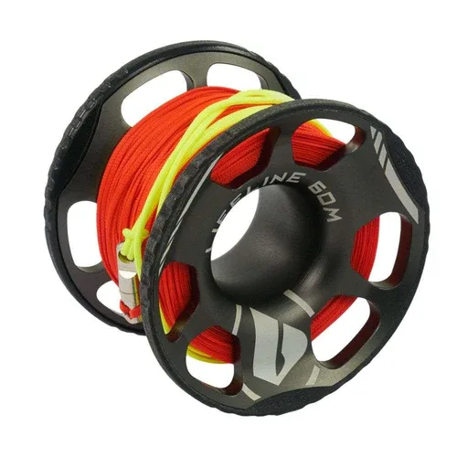 Bobine de ligne orange et jaune pour la plongée sous-marine
