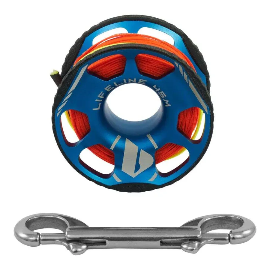Bobine de ligne de sécurité bleue, rouge et orange avec mousquetons