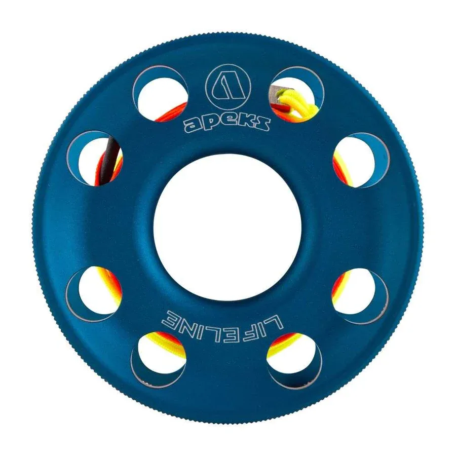 Accessoire de plongée bleu avec logo Apeks et inscription Lifeline