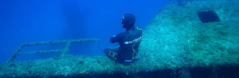 Plongeur explorant l'épave d'un navire colonisé par la vie marine