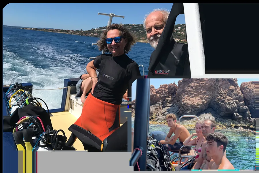 Plongée : plusieurs personnes souriantes à bord d'un bateau pneumatique en mer