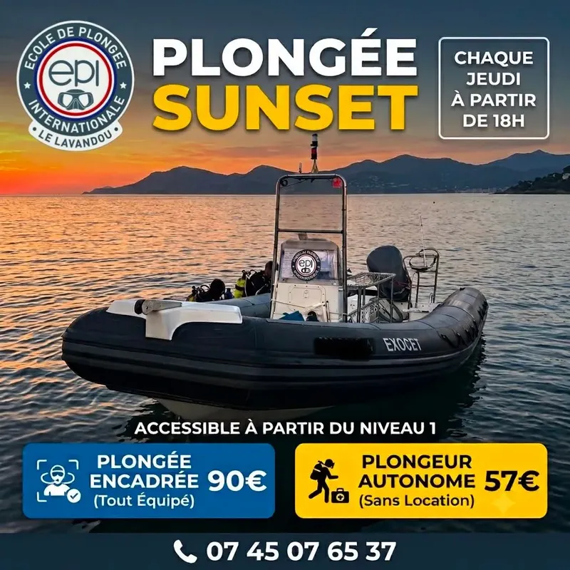 Promotion plongée coucher de soleil, bateau pneumatique, tarifs et informations