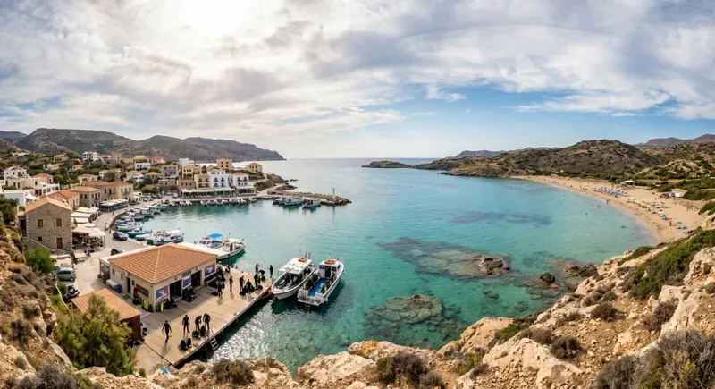Port de plaisance avec bateaux, bâtiments et personnes sur le quai