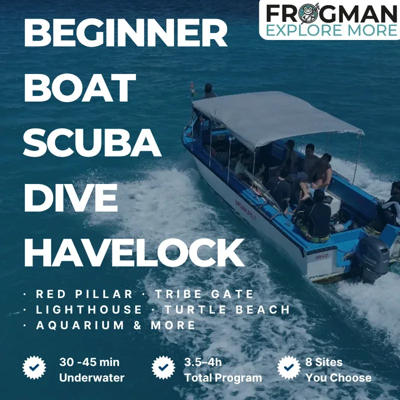 Publicité pour une plongée débutant à Havelock avec un bateau