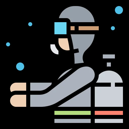 Illustration d'un plongeur avec son équipement et des bulles