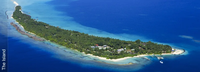 Vue aérienne d'une île tropicale avec des bâtiments et des bateaux