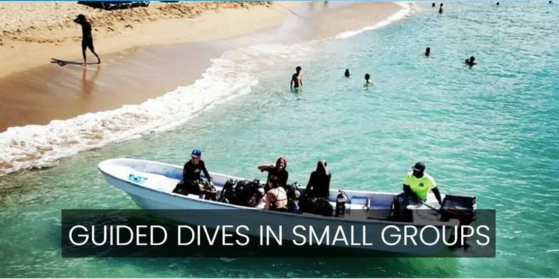 Plongée en petit groupe, bateau semi-rigide, personnes en combinaison