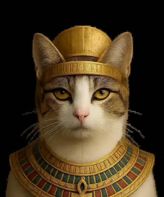 Portrait d'un chat tigré avec un collier et un headdress égyptiens