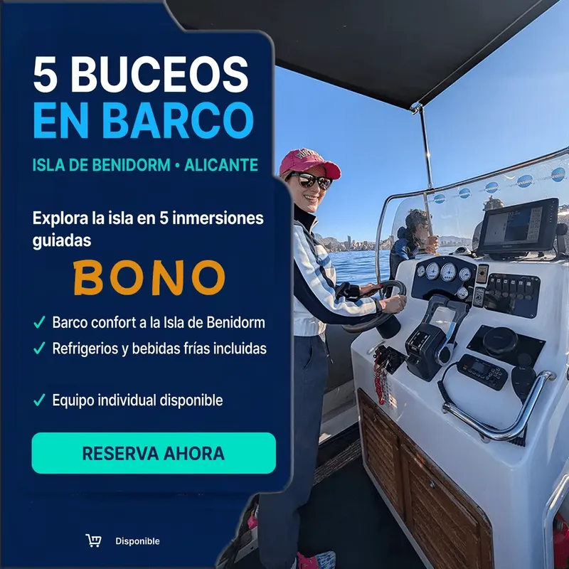Promotion pour cinq plongées en bateau à l'île de Benidorm