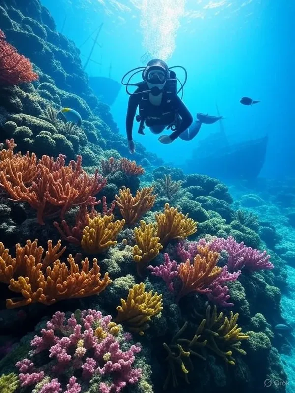 Plongeur explorant un récif corallien coloré avec des poissons