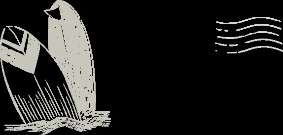 Illustration monochrome d'un voilier et de vagues stylisées sur fond noir