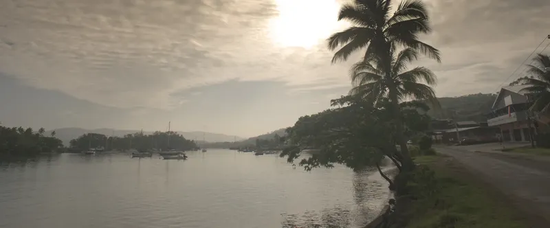 Vue d'une baie avec des bateaux et des bâtiments au bord de l'eau