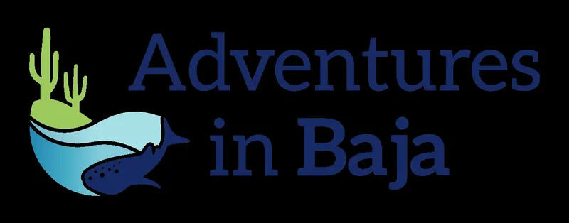 Cactus, poisson et texte 'Adventures in Baja' sur fond noir