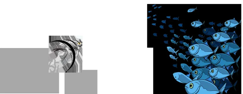 Banc de poissons bleus nageant dans l'océan, illustration numérique colorée