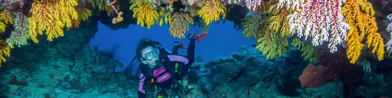 Plongeuse explorant un récif corallien coloré en milieu sous-marin
