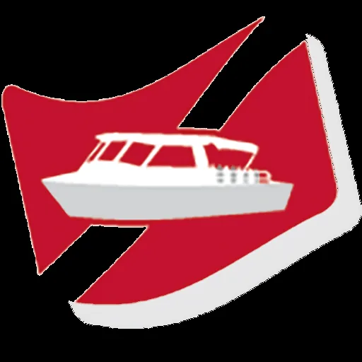 Illustration d'un bateau de plongée sur fond rouge et blanc stylisé
