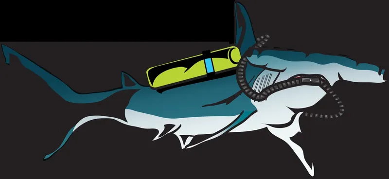 Requin marteau avec un bloc de plongée sur le dos illustration