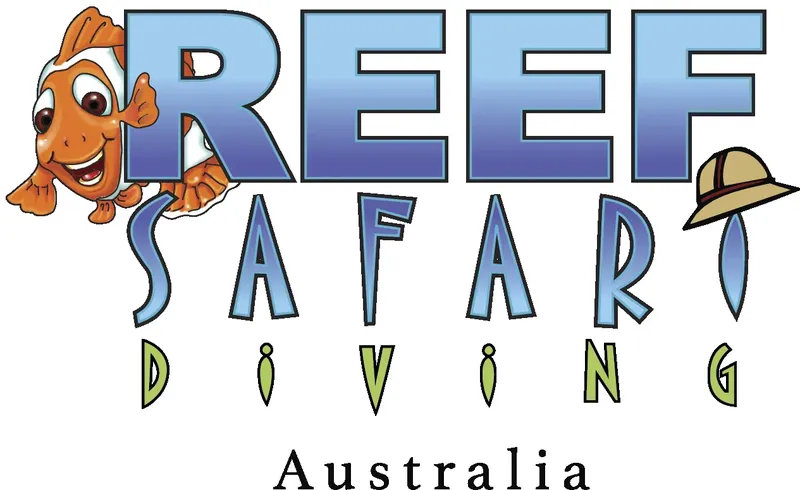 Logo coloré avec poisson clown, texte 'Reef Safari Diving Australia'