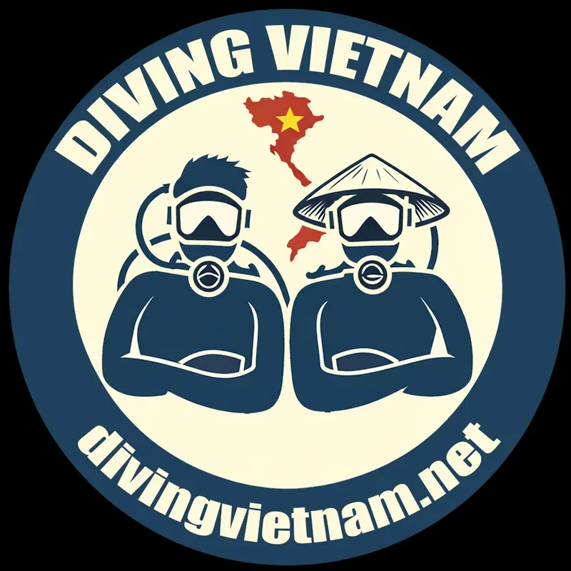 Deux plongeurs stylisés avec le Vietnam en arrière-plan
