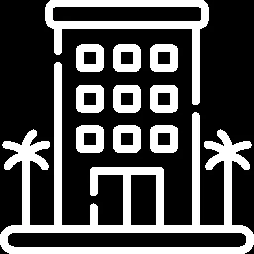 Illustration stylisee d'un batiment avec des fenetres et palmiers