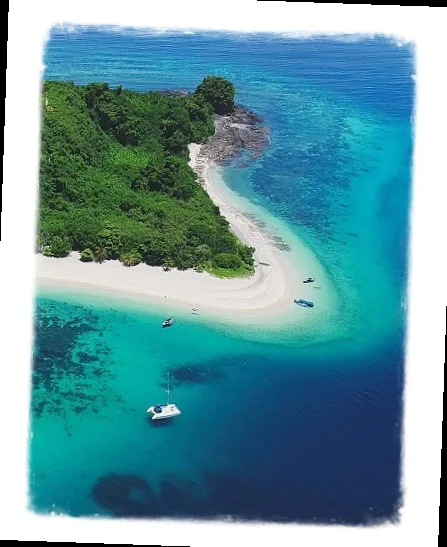 Vue aérienne d'une plage tropicale avec des bateaux ancrés