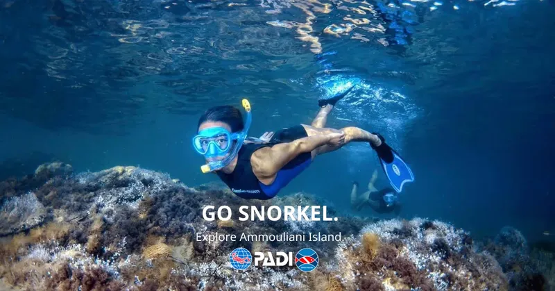 Plongeuse avec masque et tuba explore un récifal rocheux en mer