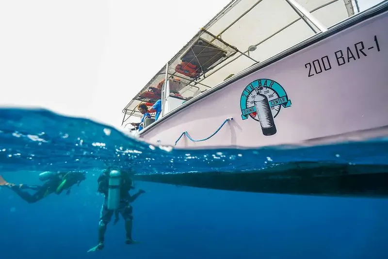 Plongeurs explorant les fonds marins depuis un bateau de plongée