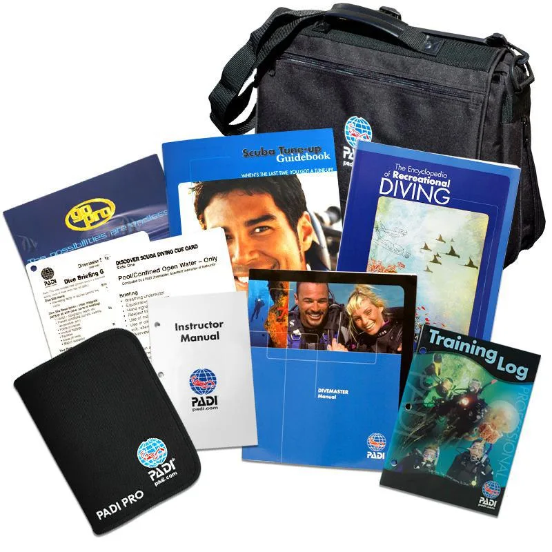 Manuels de plongée PADI, sac de transport noir, matériel pédagogique
