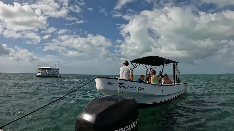 Groupe de personnes à bord d'un bateau en mer, ciel nuageux