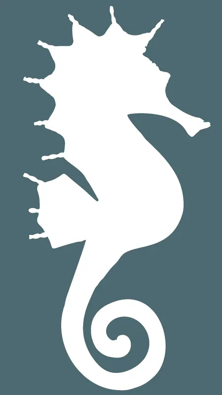 Silhouette blanche d'un hippocampe sur fond bleu marine uni