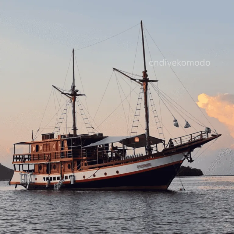 Grand bateau à voiles traditionnel sur l'eau calme au coucher du soleil