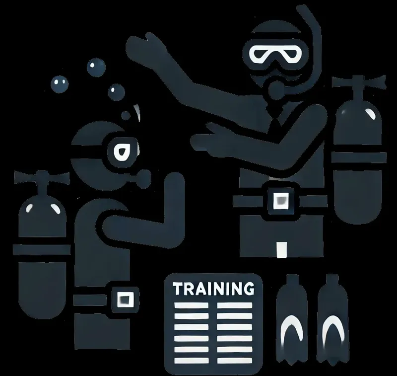 Illustration de deux plongeurs en formation avec du matériel de plongée