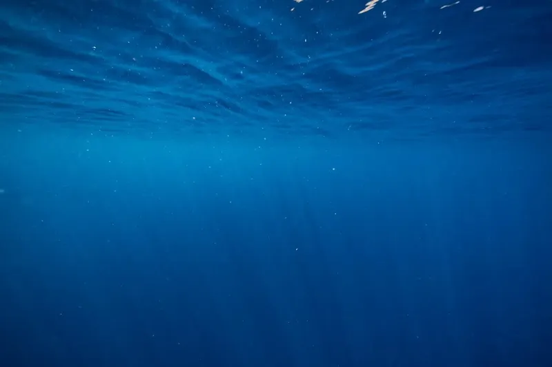 Vue sous-marine avec la surface à l'horizon et lumière diffuse