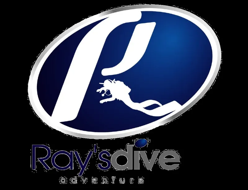 Logo avec une raie manta et un plongeur, couleurs bleu et blanc