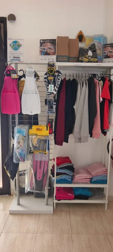 Equipement de plongée et accessoires en vente dans un magasin clair
