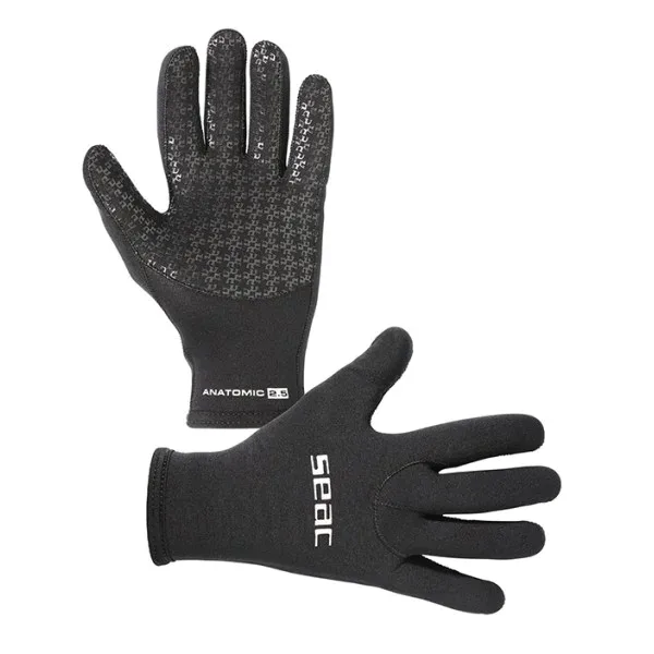 Paire de gants de plongée noirs avec logo et inscription anatomique